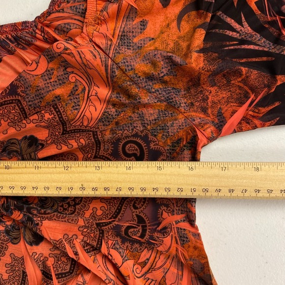 REINA Vintage Y2K Floral Top Womens Sublimation Flare Sleeve Heart Neck Sz 1 (M) - Picture 10 of 11